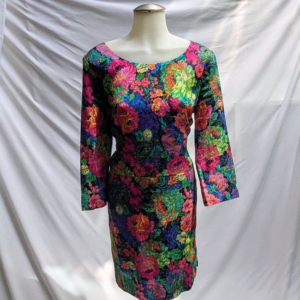 HD in Paris Pink and Green Sheath Dress with Bell Sleeves